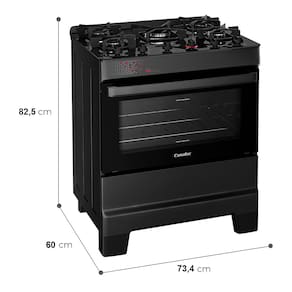 Fogão Esmaltec IDEAL Top Glass T5VAP Preto 5 Bocas com Mesa de Vidro e Acendimento Automático Forno 84L – Bivolt
