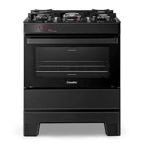 Fogão Esmaltec IDEAL Top Glass T5VAP Preto 5 Bocas com Mesa de Vidro e Acendimento Automático Forno 84L – Bivolt