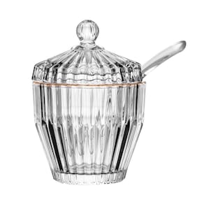 Açucareiro com Colher Wolff Império 8x8x11cm Cristal com Fio de Ouro - ACUCAREIRO CRISTAL C/FIO DE OURO IMPERATRIZ WOLFF - 1