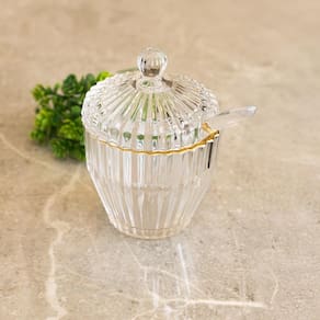 Açucareiro com Colher Wolff Império 8x8x11cm Cristal com Fio de Ouro - ACUCAREIRO CRISTAL C/FIO DE OURO IMPERATRIZ WOLFF - 2