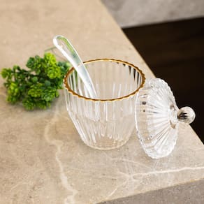 Açucareiro com Colher Wolff Império 8x8x11cm Cristal com Fio de Ouro - ACUCAREIRO CRISTAL C/FIO DE OURO IMPERATRIZ WOLFF - 3