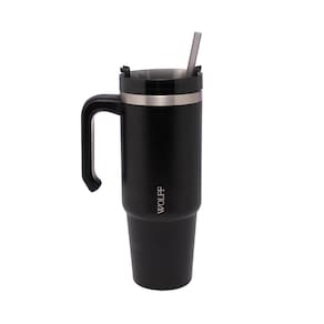 Caneca Térmica Wolff 890ml SlimTerm com Canudo, Parede Dupla e Base Ergonômica Preta - CANECA TER SLIMTERM C/BAS ERGO E CANUD 890ML WOLFF - 1