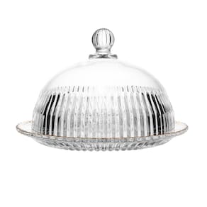 Queijeira com Tampa Wolff Império 20x20x13,5cm Cristal Fio de Ouro com Tampa Alta - QUEIJEIRA DE CRISTAL IMPERATRIZ 20X20X13,5 WOLFF - 1