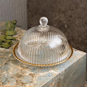 Queijeira com Tampa Wolff Império 20x20x13,5cm Cristal Fio de Ouro com Tampa Alta - QUEIJEIRA DE CRISTAL IMPERATRIZ 20X20X13,5 WOLFF - 2