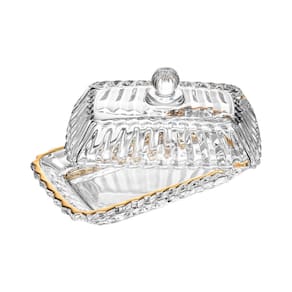 Manteigueira Retangular Wolff Império 15,5x7,5x8,5cm Cristal com Tampa e Fio de Ouro - MANTEIGUEIRA RET IMPERATRIZ 15,5X7,5X8,5CM WOLFF - 1