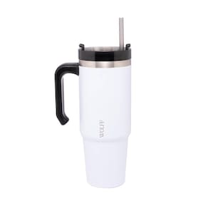 Caneca Térmica Wolff SlimTerm 890ml com Canudo, Parede Dupla e Base Ergonômica Branca - CANECA TERMICA PAREDE SLIMTERM BRANCA 890ML WOLFF - 1