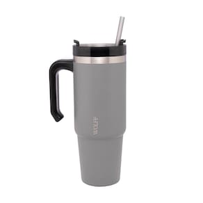 Caneca Térmica Wolff SlimTerm 890ml com Canudo, Parede Dupla e Base Ergonômica Cinza - CANECA TERMICA PAREDE SLIMTERM CINZA 890ML WOLFF - 1