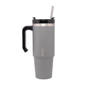 Caneca Térmica Wolff SlimTerm 890ml com Canudo, Parede Dupla e Base Ergonômica Cinza - CANECA TERMICA PAREDE SLIMTERM CINZA 890ML WOLFF - 2
