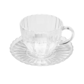 Conjunto 6 Xícaras Chá Wolff Pétala 200ml Vidro com Pires Elegante - CJ XIC DE CHA PETALA 200ML 6PCS WOLFF - 1