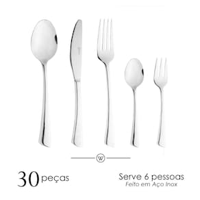 Faqueiro 30 Peças Wolff Verona Aço Inox Design Contemporâneo Alta Durabilidade - FAQUEIRO 30 PECAS DE ACO INOX VERONA WOLFF - 1