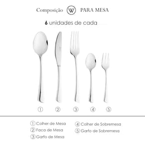 Faqueiro 30 Peças Wolff Verona Aço Inox Design Contemporâneo Alta Durabilidade - FAQUEIRO 30 PECAS DE ACO INOX VERONA WOLFF - 2