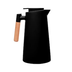 Garrafa Térmica Lyor Escandinávia 1L Preta Cabo de Madeira Design Moderno - GARRAFA TERMICA COM CABO DE MADEIRA PRETA 1L LYOR - 1