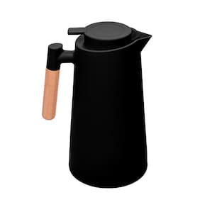 Garrafa Térmica Lyor Escandinávia 1L Preta Cabo de Madeira Design Moderno - GARRAFA TERMICA COM CABO DE MADEIRA PRETA 1L LYOR - 2