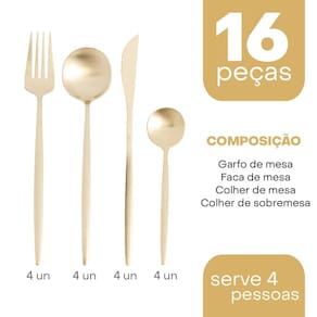 Faqueiro 16 Peças Aço Inox Lyor Ópera Champanhe Design Elegante Alta Durabilidade - 2