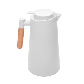 Garrafa Térmica Lyor Escandinávia 1L Branca Cabo de Madeira Design Moderno - GARRAFA TER PLASTICO C/ CABO BRANCA 1L LYOR - 2