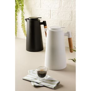 Garrafa Térmica Lyor Escandinávia 1L Branca Cabo de Madeira Design Moderno - GARRAFA TER PLASTICO C/ CABO BRANCA 1L LYOR - 3