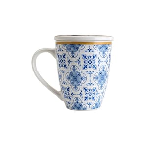 Caneca Porcelana Lyor Lisboa 340ml com Tampa Filtro Super White e Azul - CANECA PORCEL  C/ TAMPA E FILTRO LISBOA 340ML LYOR - 1