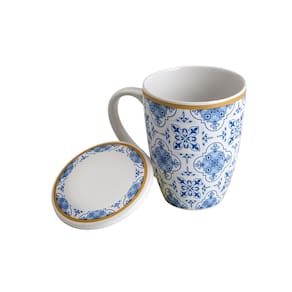 Caneca Porcelana Lyor Lisboa 340ml com Tampa Filtro Super White e Azul - CANECA PORCEL  C/ TAMPA E FILTRO LISBOA 340ML LYOR - 2