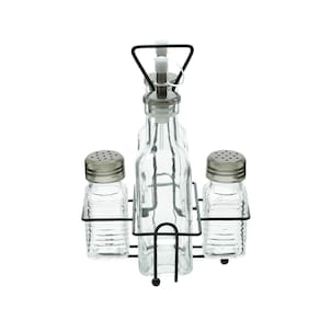 Conjunto Galheteiro de Vidro Lyor 4 Peças com Suporte de Metal Preto Frascos 200ml e 80ml - CONJ 4PCS GALHEREIRO C/SUP 200ML/80ML LYOR - 2