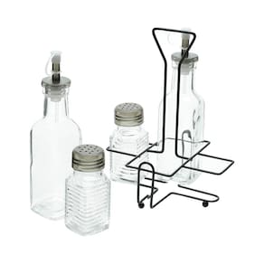 Conjunto Galheteiro de Vidro Lyor 4 Peças com Suporte de Metal Preto Frascos 200ml e 80ml - CONJ 4PCS GALHEREIRO C/SUP 200ML/80ML LYOR - 3