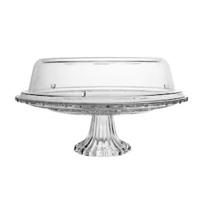 Prato para Bolo Lyor Angel Vidro com Pé Tampa Plástica 30cm Elegante e Funcional - PRATO P/BOLO VIDRO C/PE E TAMPA 30X30X10 LYOR - 1
