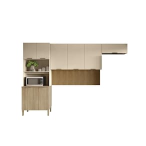 Cozinha Compacta Kits Paraná Glam 8 Portas Pés Reguláveis Painel Ripado Freijó Vanilla - 1