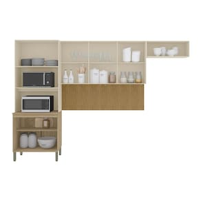 Cozinha Compacta Kits Paraná Glam 8 Portas Pés Reguláveis Painel Ripado Freijó Vanilla - 2