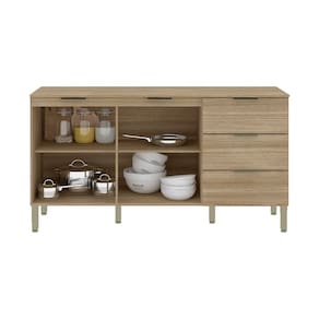 Balcão Kits Paraná 1600 Glam 2 Portas 3 Gavetas Painel Ripado Freijó Vanilla - 2