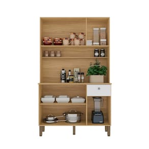 Cozinha Compacta Kits Paraná Style 6 Portas 1 Gaveta Ripado Freijó Puxador Inox Pés Reguláveis - FREIJÓ - 2