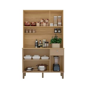 Cozinha Compacta Kits Paraná Style 6 Portas 1 Gaveta Ripado Freijó Puxador Inox Pés Reguláveis - VANILLA - 2