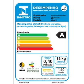 Máquina de Lavar 13kg Electrolux LDA13 Efficient Duplo Dispenser Máxima Diluição Cesto Inox Branca
