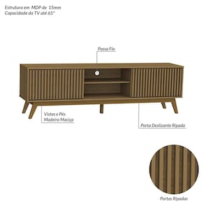 Rack Olivar Fox 180 Ripado Para TV até 65” Porta Deslizante 2 Portas 4 Nichos - CEDRO - 3