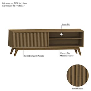 Rack Olivar Fox 160 Ripado Para TV até 55” Porta Deslizante 1 porta 3 Nichos - CEDRO - 3