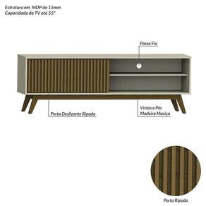 Rack Olivar Fox 160 Ripado Para TV até 55” Porta Deslizante 1 porta 3 Nichos - OFF WHITE - 3