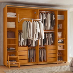 Guarda-Roupa Casal Madetec Dalí 2 Portas de Correr 8 Gavetas Cabideiro Extensível Escada Retrátil - CINAMOMO - 3