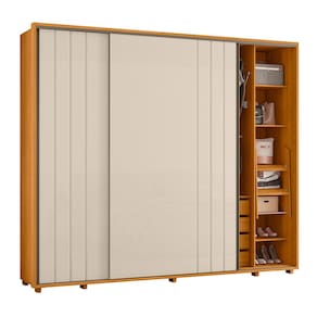 Guarda-Roupa Casal Madetec Dalí 2 Portas de Correr 8 Gavetas Cabideiro Extensível Escada Retrátil - CINAMOMO/OFF WHITE - 2