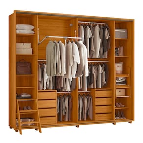 Guarda-Roupa Casal Madetec Dalí Com Espelhos 2 Portas de Correr 8 Gavetas Cabideiro Extensível Escada Retrátil - CINAMOMO - 3