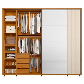 Guarda-Roupa Casal Madetec Dalí Com Espelhos 2 Portas de Correr 8 Gavetas Cabideiro Extensível Escada Retrátil - CINAMOMO/OFF WHITE - 2