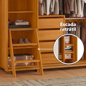 Guarda-Roupa Casal Madetec Dalí Com Espelhos 2 Portas de Correr 8 Gavetas Cabideiro Extensível Escada Retrátil