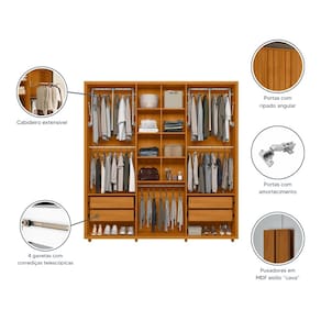 Guarda-Roupa Casal Madetec Portinari 6 Portas 4 Gavetas Ripado Angular Amortecimento Cabideiro Extensível - Cinamomo - 3