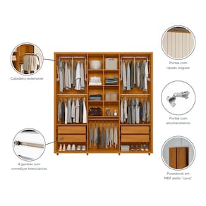 Guarda-Roupa Casal Madetec Portinari 6 Portas 4 Gavetas Ripado Angular Amortecimento Cabideiro Extensível - Cinamomo/Off White - 3