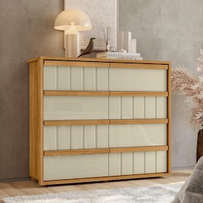 Cômoda 8 Gavetas Madetec Tarsila Corrediça Telescópica Ripado Angular Design Moderno