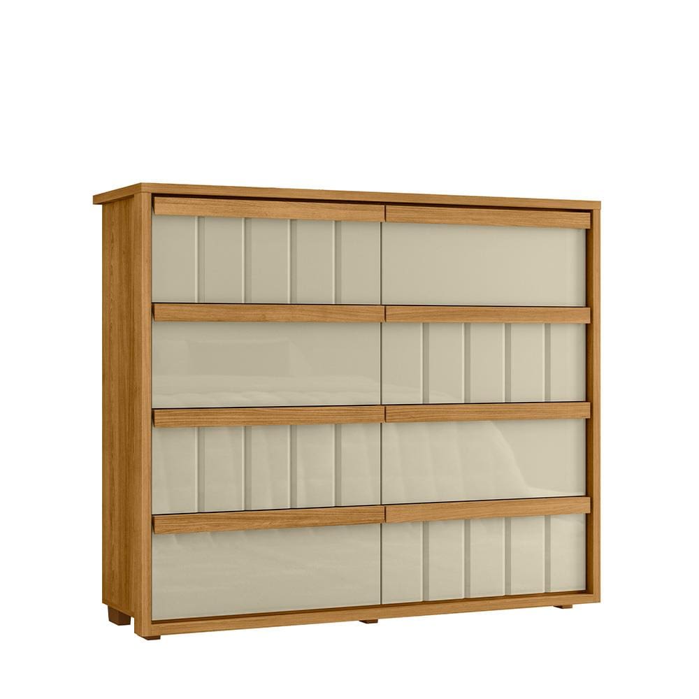 Cômoda 8 Gavetas Madetec Tarsila Corrediça Telescópica Ripado Angular Design Moderno - Cumaru/Opala - 1