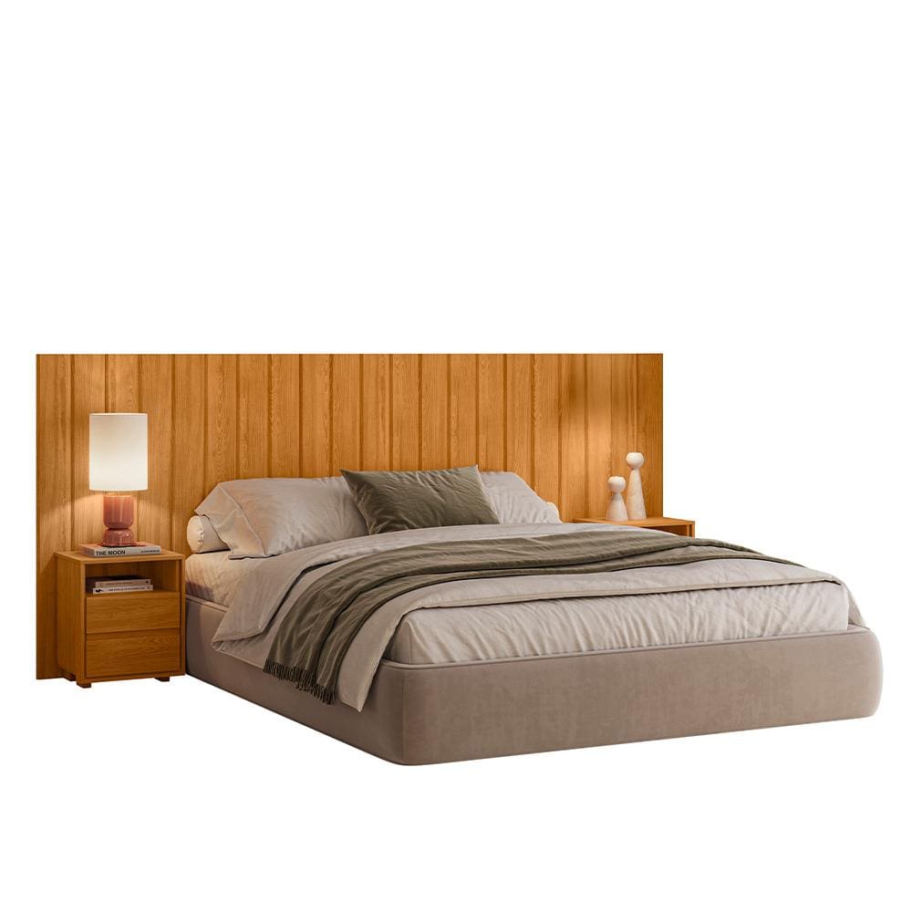 Cabeceira Madetec Frida Extensível com Mesas 4 Gavetas Painel Ripado Para Cama Casal, Queen e King Size - Cinamomo - 2