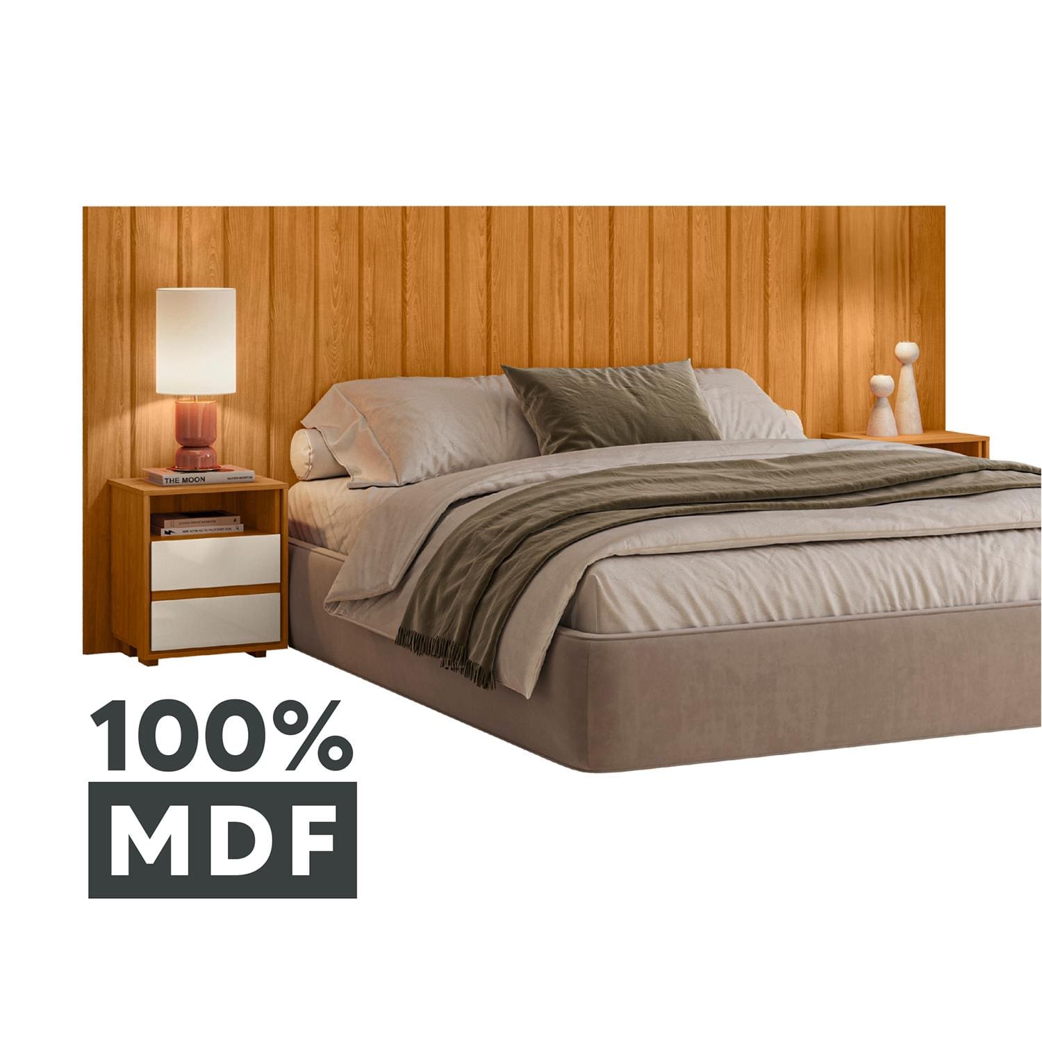 Cabeceira Madetec Frida Extensível com Mesas 4 Gavetas Painel Ripado Para Cama Casal, Queen e King Size - Cinamomo - 3