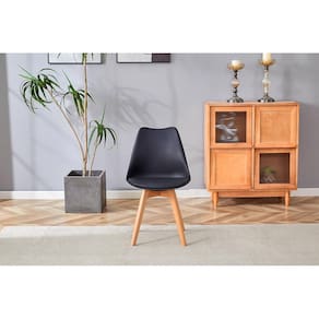 Cadeira Conthey Eames Leda Design Ergonômico Estofada Courino Base Madeira - PRETA - 1
