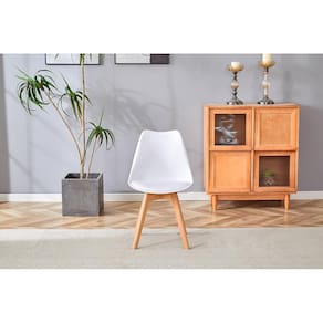 Cadeira Conthey Eames Leda Design Ergonômico Estofada Courino Base Madeira - BRANCA - 1