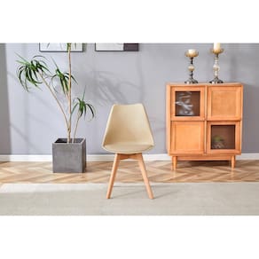 Cadeira Conthey Eames Leda Design Ergonômico Estofada Courino Base Madeira - NUDE - 1