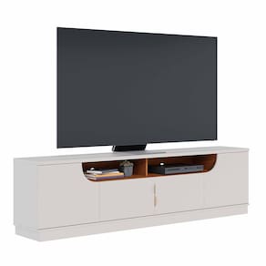 Rack Bancada para TV até 75” Santorini 2.0 4 Portas 2 Nichos Tampo 25mm Puxador Dourado Fosco - OFF WHITE MATTE/FREIJÓ - 3