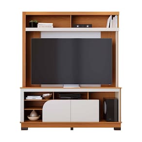 Estante para até TV 65" Colibri Belaya 2 Portas Divisórias Inteligentes Passa Fio Tampo e Base Curvos - FREIJÓ/OFF WHITE MATTE - 2